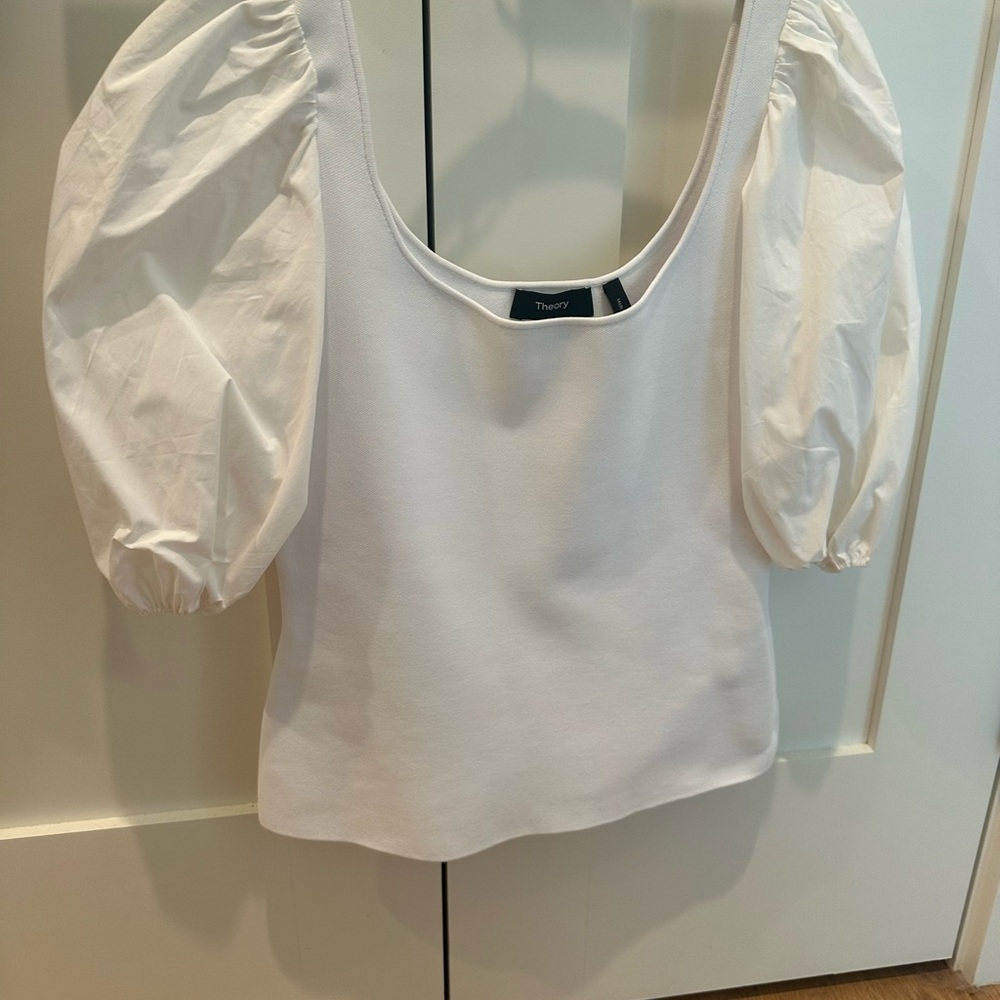 Theory Ivory Puff Sleeve Blouse